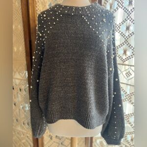 Gray Pearl-Embellished Women's Sweater